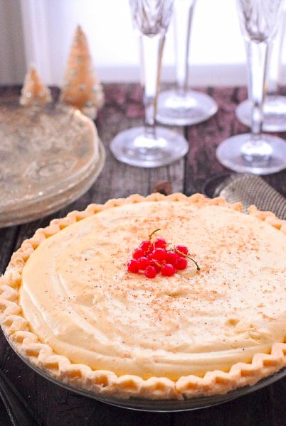 Eggnog Pie with glass goblets in background