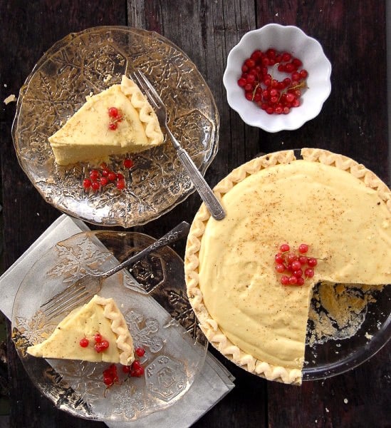 Eggnog Pie sliced on plates and in pie pan