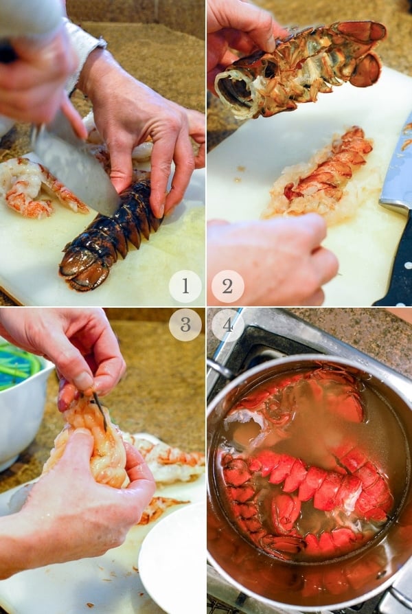 Preparing lobster tails for lobster risotto