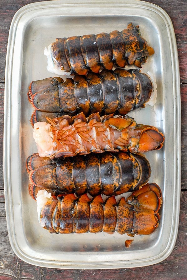 Lobster tails on a pewter platter