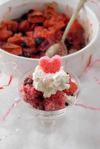 Cherry Pound Cake Bread Pudding With whipped cream