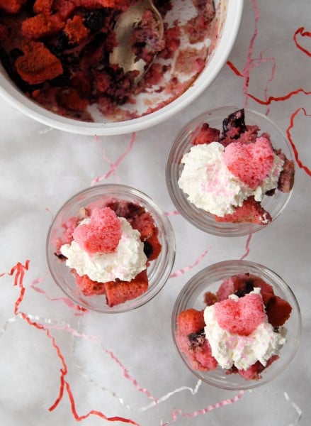 Three glasses of Cherry Pound Cake Bread Pudding 