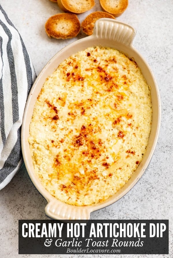 Creamy Hot Artichoke Dip with Garlic Toast Rounds - Easy Recipe