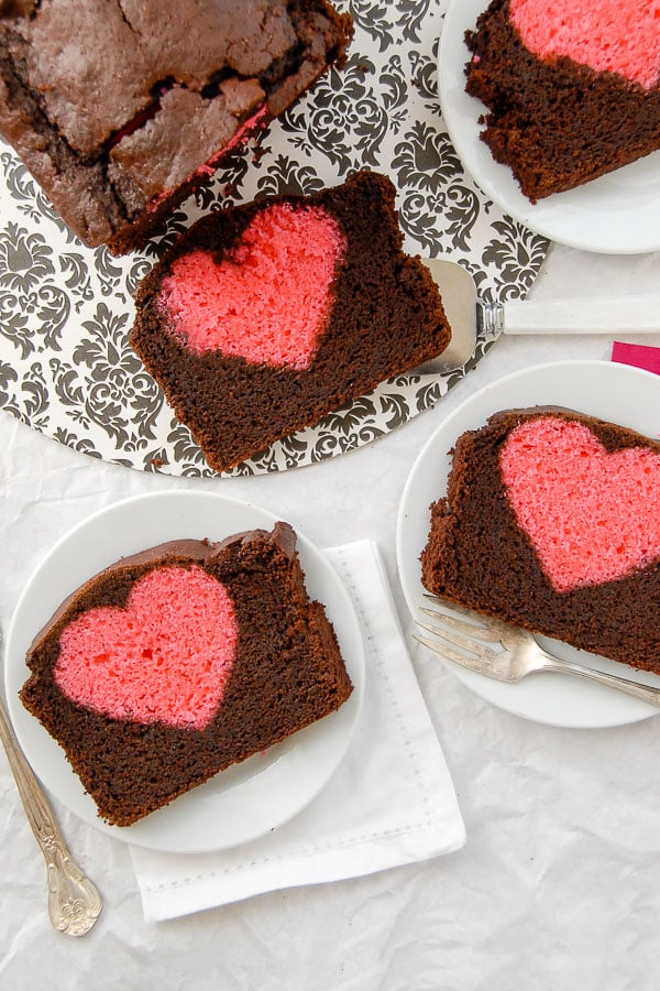 three slices of surprise heat valentines cake