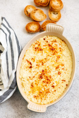 Creamy Hot Artichoke Dip with Garlic Toast Rounds - Easy Recipe