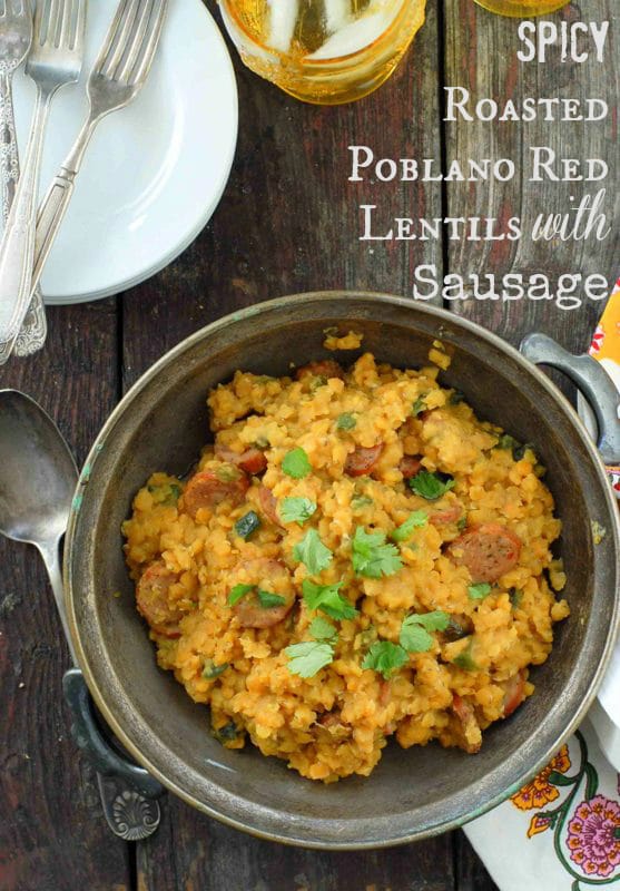 Spicy Roasted Poblano Red Lentils with Sausage Title