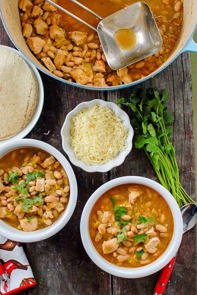 bowls of spicy white bean chicken chili