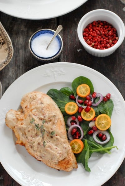 Pink Peppercorn Sherry Cream Sauce Chicken Breasts On a plate