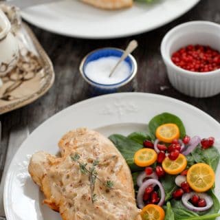 Pink Peppercorn Sherry Cream Sauce Chicken Breasts With salad