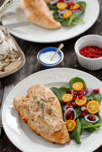 Pink Peppercorn Sherry Cream Sauce Chicken Breasts With salad