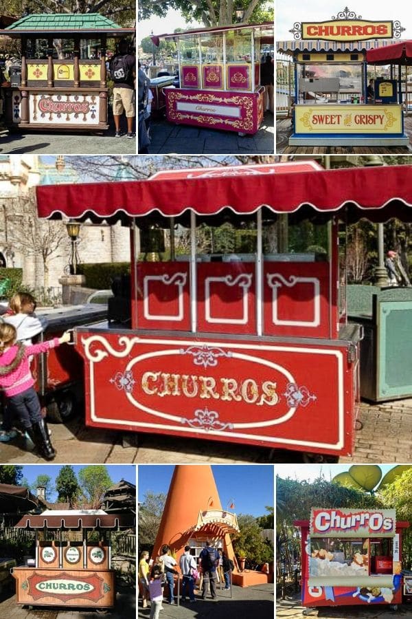 collage of Churro stands at Disneyland CA and Adventure Land CA