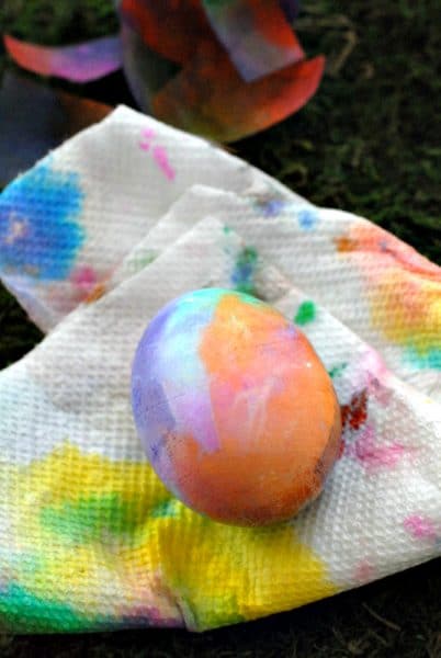 Bleeding Tissue dyed Easter Egg  on paper towel
