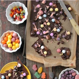 Gourmet Chocolate Easter Candy Bark on baking sheet