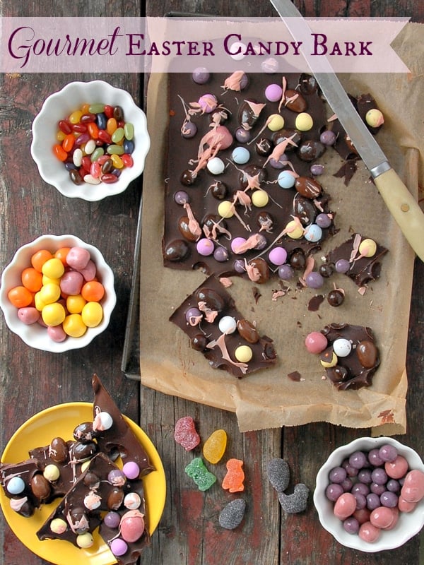 Gourmet Chocolate Easter Candy Bark on baking sheet