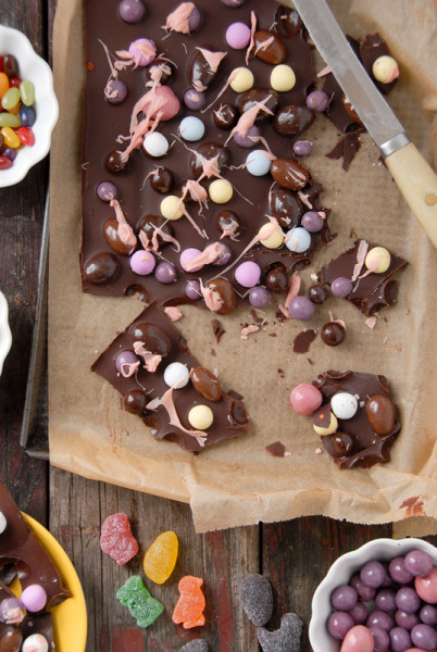 Gourmet Chocolate Easter Candy Bark on paechment