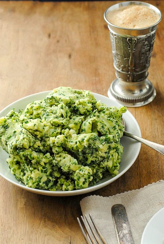 Authentic Irish Colcannon in a white bowl