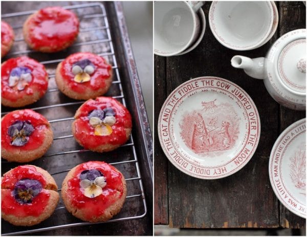 Edible Flower Springtime Tea Party with antique plates