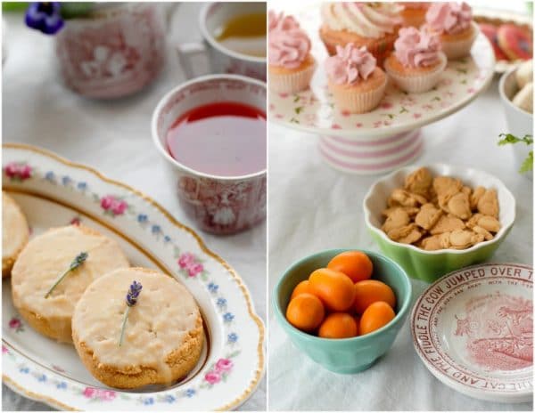 A plate of food on a table, with Tea party