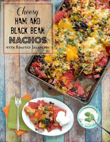 Cheesy Ham and Black Bean Nachos