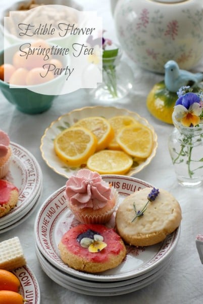 Edible Flower Tea Party cookies and mini cupcakes