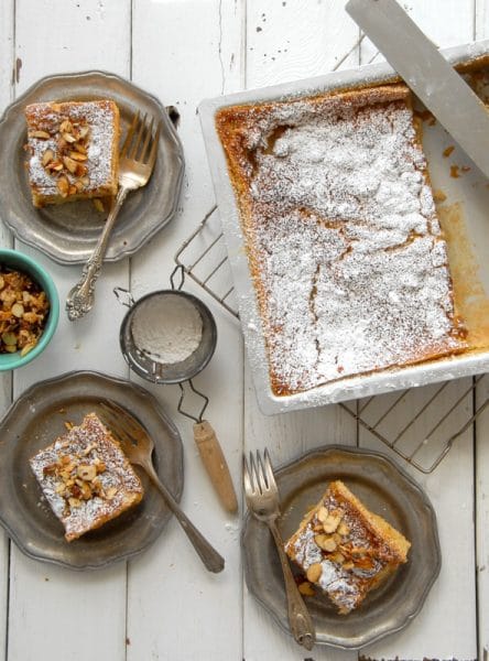 Blood Orange Magic Cake slices and in pan