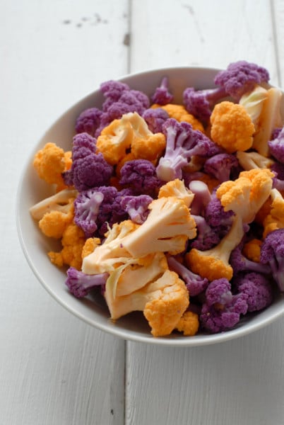 Purple and Orange Cauliflower cut