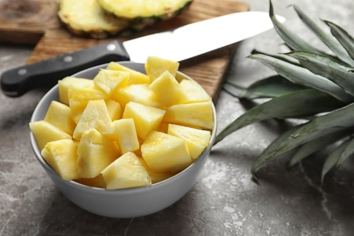 pineapple chunks in a bowl