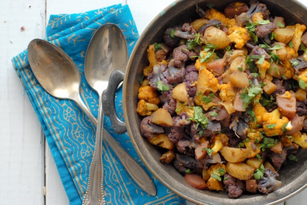Spiced Indian Cauliflower and Potatoes with spoons