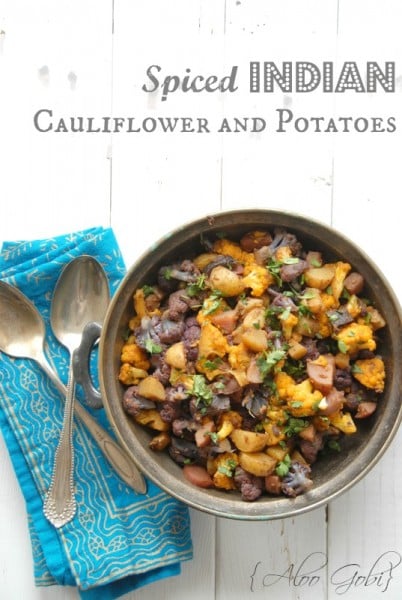 Spiced Indian Cauliflower and Potatoes {Aloo Gobi} in bowl