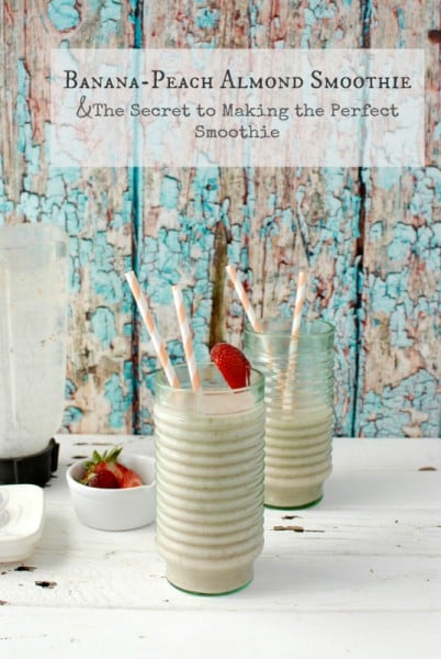 Banana-Peach Almond Smoothie with straws