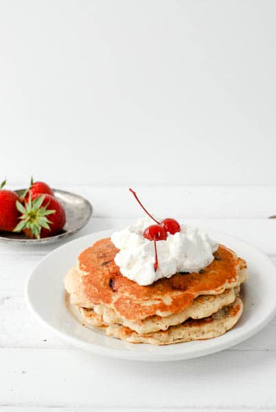 Fresh Strawberry Chocolate Chip Pancakes with Whipped Cream