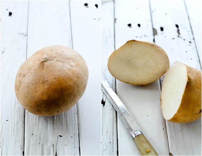 Raw Jicama halved 