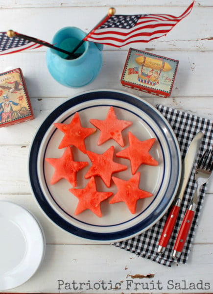 watermelon stars on a blue rimmed plate