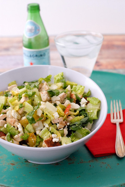 Summer Grilled Chicken Chopped Salad with white balsamic dressing