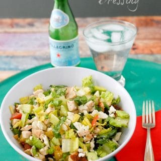 Summer Grilled Chicken Chopped Salad in large white bowl