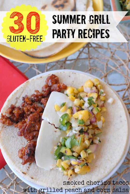 chorizo tacos with corn salsa - grill party recipes title