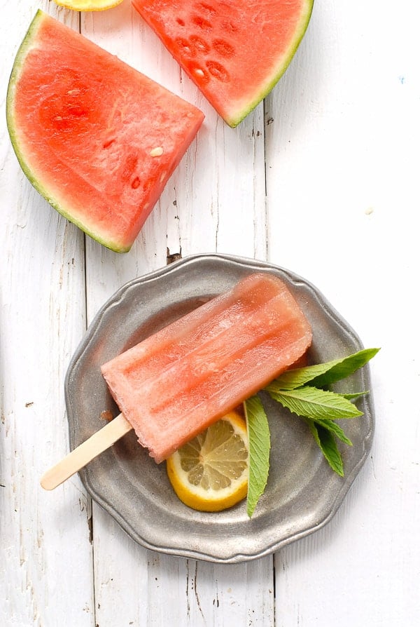 Costa Rican Watermelon Mojito Popsicle on pewter plate