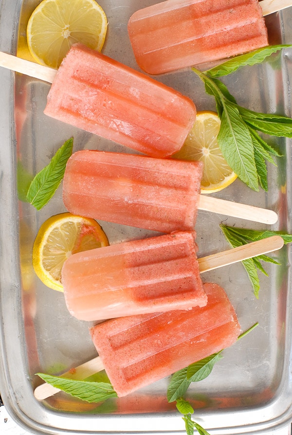 Costa Rican Watermelon Mojito Popsicle on silver platter