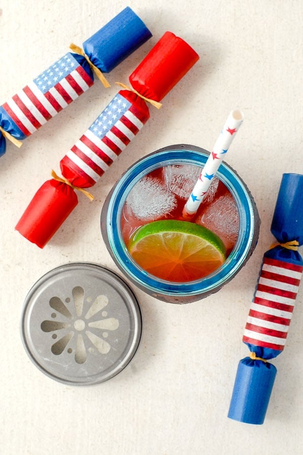 overhead view of Firecracker Punch with patriotic prize crackers