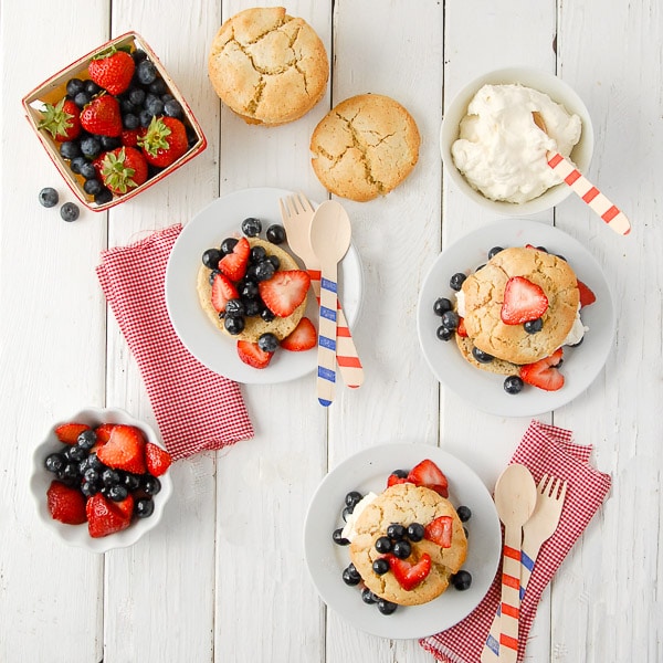 Red White and Blue Shortcake made with strawberries and blueberries