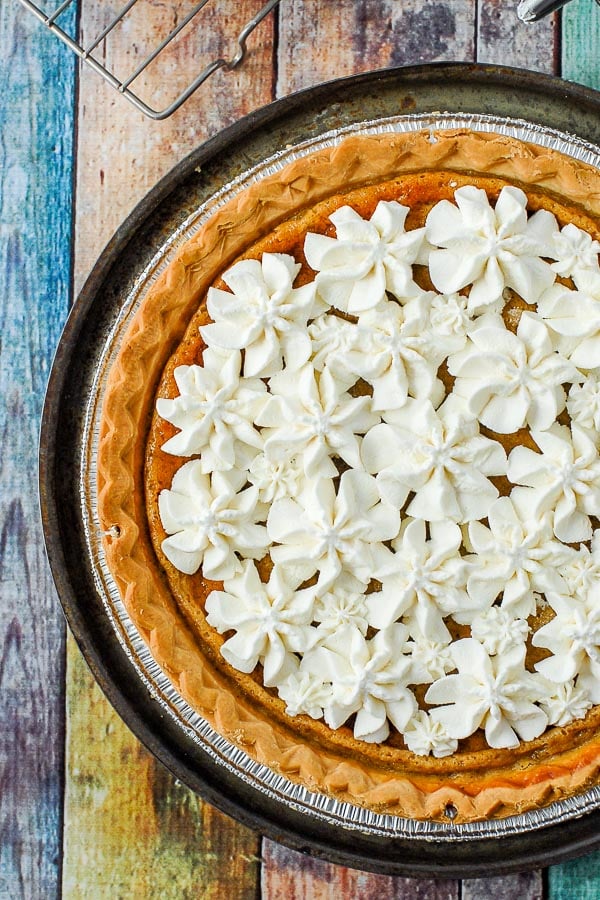 Whipped cream topped Sour Cream Raisin Pie