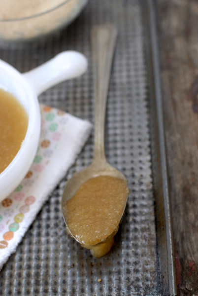 Sugar Honey Facial Scrub on spoon on metal tray