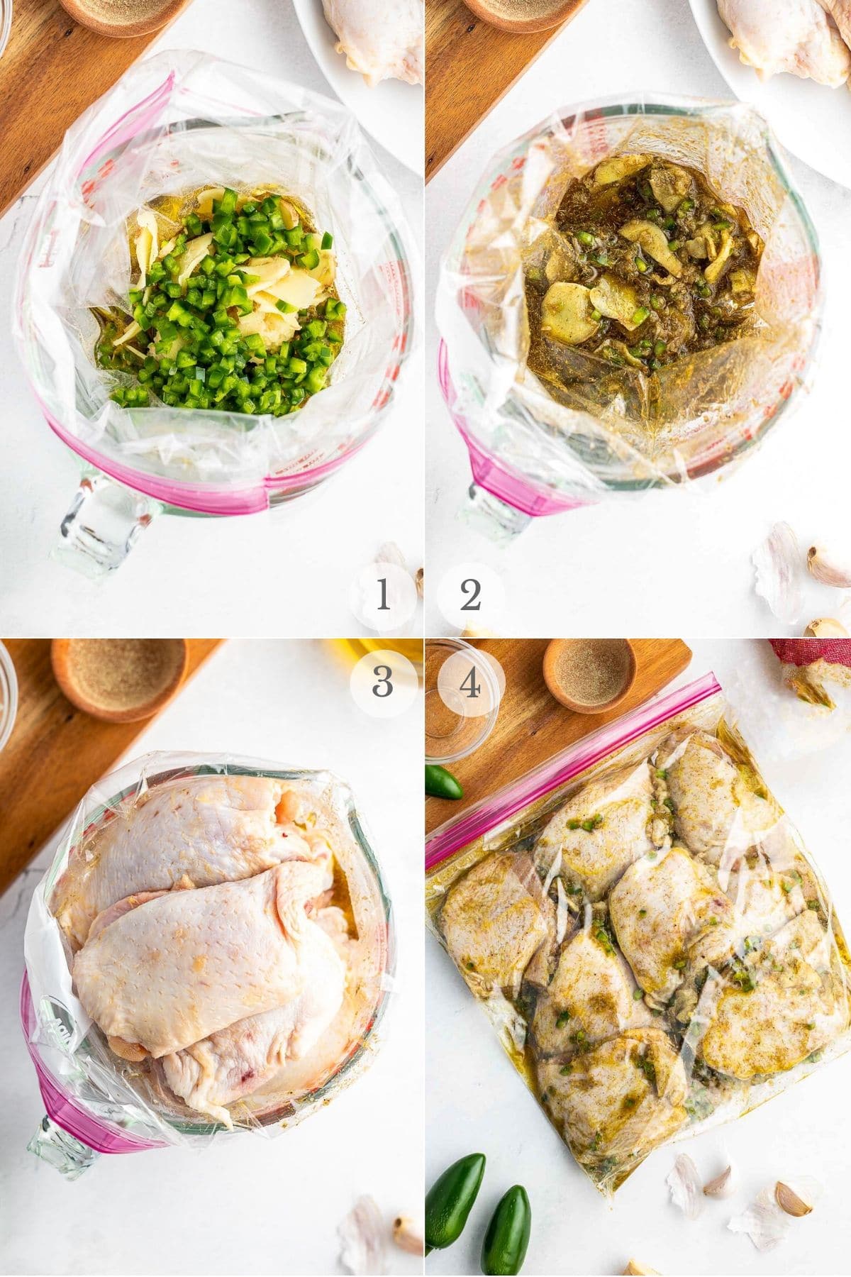 thai style marinade and chicken thighs recipe steps collage