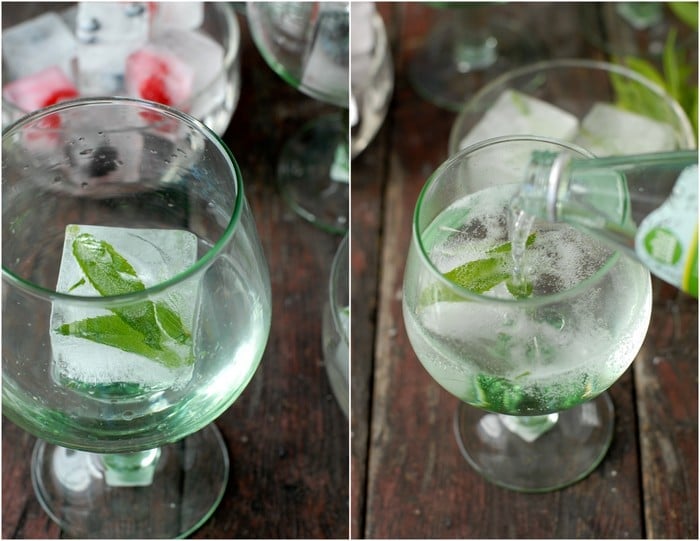 Mint Ice Cubes in goblet of water