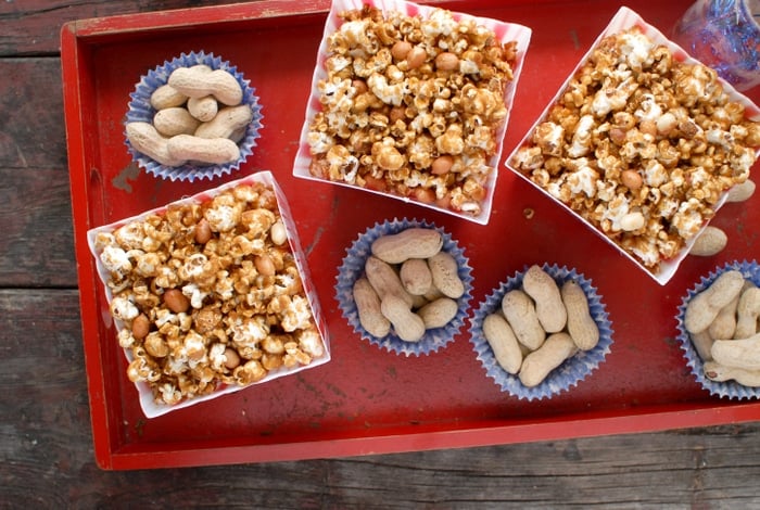 Homemade Cracker Jack with shelled peanuts