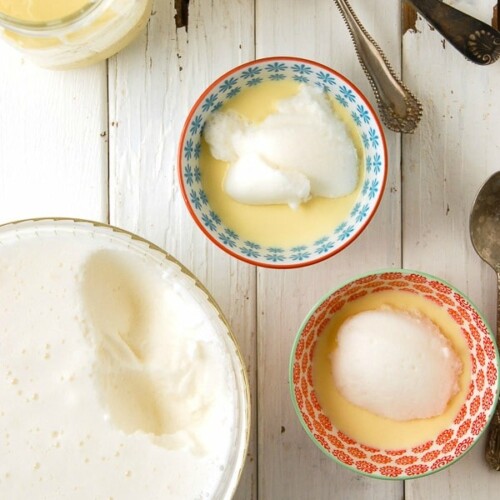 Lemony Snow Pudding with Rose Custard Sauce