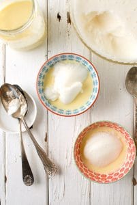 Lemony Snow Pudding with Rose Custard Sauce
