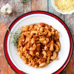 Grilled Vegetable and Sausage Pasta on a white plate