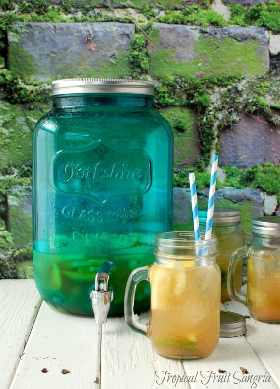 Tropical Fruit Sangria in Old Fashioned Mason Jar Mug