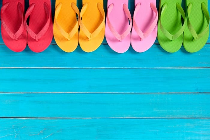 Flip flops with blue decking 